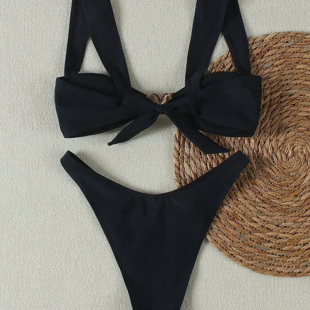 Black Cute Women's Sexy Starfish Decor Bikini Set